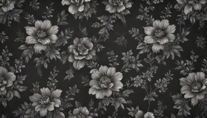Obraz premium Elegant small charcoal floral wallpaper, repeating pattern , minimal, detail