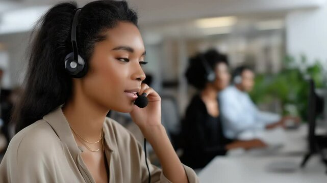 Professional customer service representative showcasing effective communication skills during a call.