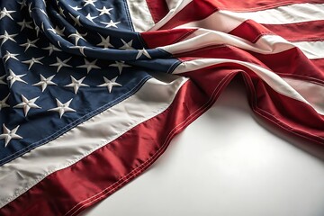 A close up of the american flag with stars and stripes displayed on white surface