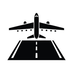 airplane taking off from runway icon vector art silhouette 