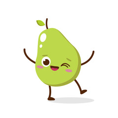 Cute Smiling Green Avocado Character. Kawaii Green Fruit Mascot Style Vector. Cute vector character set in various action emotions. Collection symbols isolated on a white background