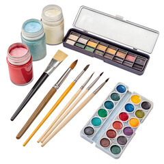 Watercolor Painting equipment line art isolated on transparent background