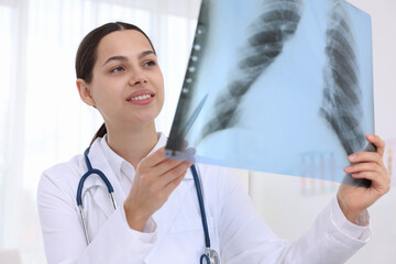 Doctor examining ribs MRI scan in hospital