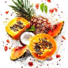 Luminous Tropical Spark XIX Vibrant Fusion of Papaya Fruit and Coconut Drink Isolated on Transparent Background