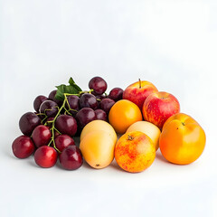 Assortment of fresh fruits against white backdrop