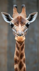 Fototapeta premium Giraffe stands proudly with unique features in a serene environment during the early morning light