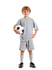 Young Soccer Player Holding Ball in Casual Outfit