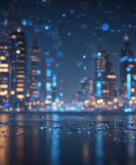 Abstract city lights bokeh circles, vibrant blue backdrop, texture, photography