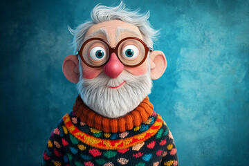 Obraz premium Charming Cartoon Grandpa Digital Illustration of a Friendly Elderly Man