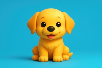 Cute 3D Cartoon Puppy on Bright Blue Background for Pets Illustration
