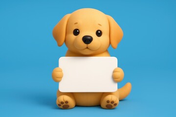 Cute Cartoon Dog Holding Blank Sign on Bright Blue Background