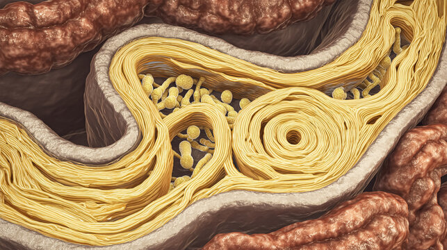 A portion of a cross section of the female parasitic roundworm Ascaris. Magnification: 40X. Image enhanced.