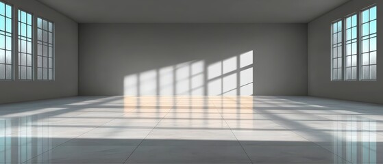 Obraz premium Sunlit Empty Room Modern Interior Clean Floor Bright Windows Spacious Design
