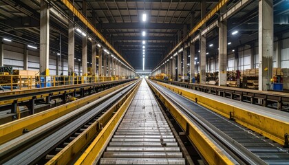 Fototapeta premium Modern Warehouse Interior with Long Aisle and Storage Facilities
