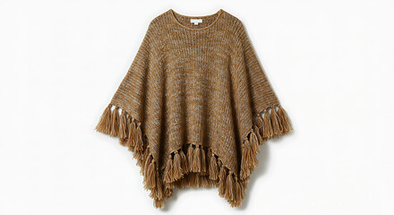 Fringed Brown Poncho in Rustic Landscape