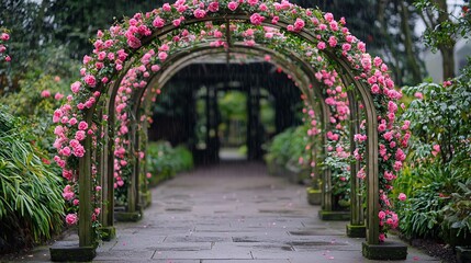Fototapeta premium Romantic rose archway garden path