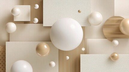 Shiny White and Beige 3D Geometric Composition with Spheres and Shapes
