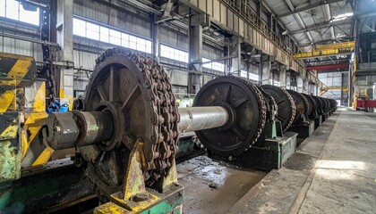 Industrial Wheel Assembly with Chain Mechanism in Manufacturing Site
