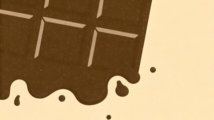 Melted chocolate bar with liquid drips on pastel background  