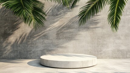Obraz premium Light and shadow on a light gray concrete podium.