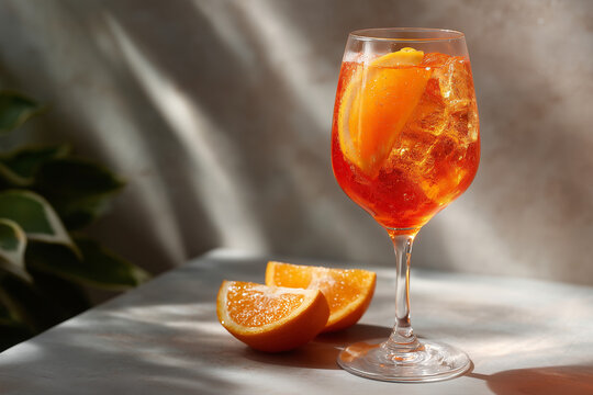 aperol spritz cocktail drink with a slice of orange, creating a vibrant and refreshing visual of summer hydration
