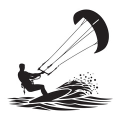 Kitesurfing Silhouette Vector Artwork for Watersports Enthusiasts Design