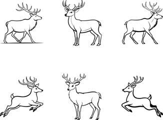 Six Deer Silhouettes Collection on white Background