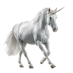 Fototapeta premium White Unicorn with Spiraled Horn Standing Majestically