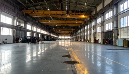 Fototapeta premium Vast Industrial Warehouse Space with Abundant Natural Light