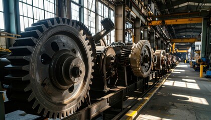 Fototapeta premium Industrial Machinery Gears in a Factory with Natural Light