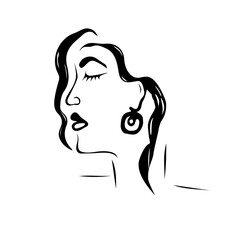 Abstract profile of woman face. black contour lines. Woman face icon silhouette for advertising, cosmetics, cosmetics packaging, beauty salon, hairdresser, make-up artist. Vector