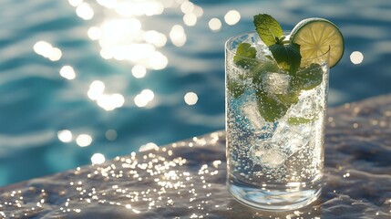 Crisp Lime Mint Sparkling Water Poolside Refreshment