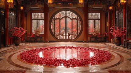 Grand Chinese hall, opulent interior design