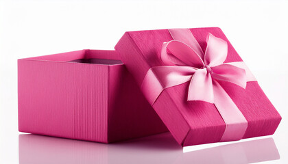 pink open gift box with ribbon isolated