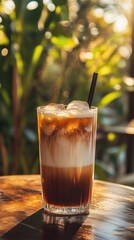 Crumble-Topped Layered Latte in Tropical Setting