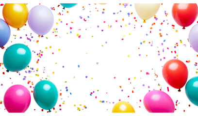 A vibrant birthday background with colorful balloons and confetti on Png Format and Transparent Background