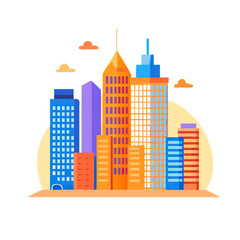 Obraz premium Transparent - background, flat - style depiction of vibrant cityscape with multi - colored buildings, for urban design visuals & city branding. 