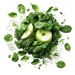 Green Apple and Spinach Salad Isolated on Transparent Background