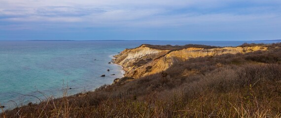 Panorama of red clay cliffs at Aquinnah
