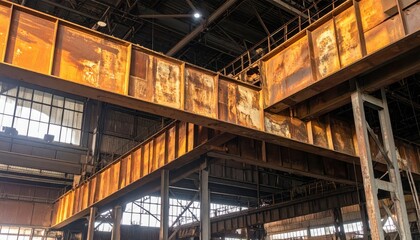 Obraz premium Rusty Industrial Beams in Abandoned Warehouse with Natural Light