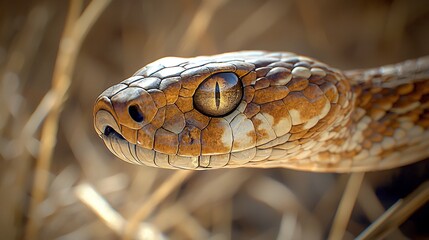 Obraz premium 3d Closeup of a Defensive Cobra In a Desert Habitat With Raised Body and Scale Reflections Under Harsh Sunlight Showing Signs of Danger