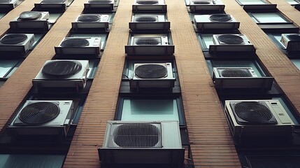 Large Building Covered in Air Conditioners Contributing to Heat and Environmental Damage in the Urban Area