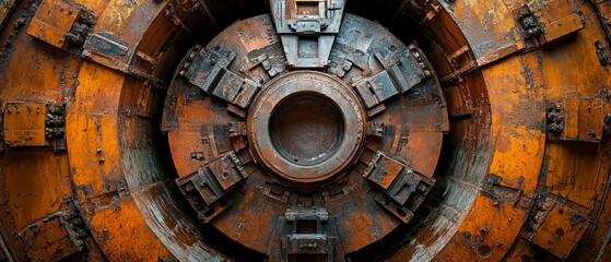 Fototapeta premium Metal machine exhibits heavy rusting, displaying weathered grunge aesthetic from aged oxidation, offering intricate detail.