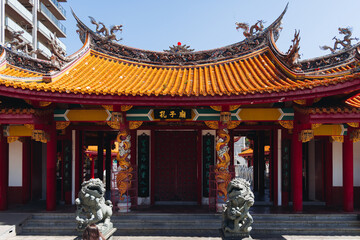 Naklejka premium Confucius shrine in Nagasaki, Koshi-byo, Confucian temple in Nagasaki, Japan, Nagasaki prefecture, Museum of Chinese History and Palace Museum in a sunny day, Chinese shrine, Kyushu island region