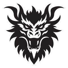 Fototapeta premium Fierce Dragon Head Black Silhouette Illustration for Graphic Design Projects