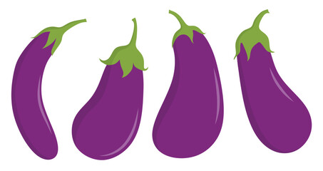 eggplant icon set in the flat style on white background.