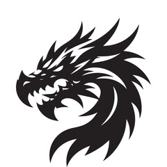 Intricate Dragon Head Silhouette Illustration for Mythical Designs