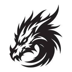 Fierce Dragon Head Black Silhouette Vector Illustration Design Element