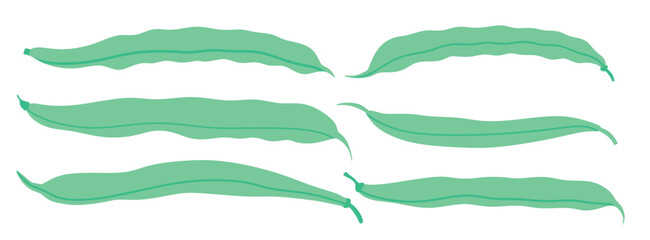 Green bean, string bean,  icon set in the flat style on white background.