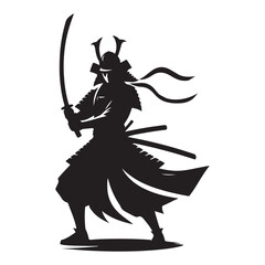Powerful silhouette of samurai warrior with sword vector illustration